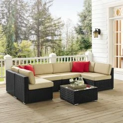 New 👍 Resin Wicker Patio Sets Crosley Sea Island Wicker 7 Piece Sectional Patio Conversation Set 😀