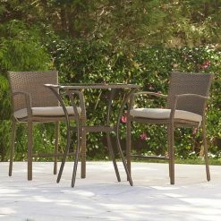 Best Sale 💯 Resin Wicker Patio Sets Cosco Lakewood Ranch Woven Resin 3 Piece Round Balcony Bistro Set 🛒