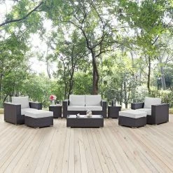 Best Sale โค๏ธ Resin Wicker Patio Sets Modway Convene Wicker 8 Piece Sofa Patio Conversation Set โจ