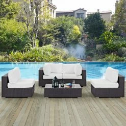 Promo 🎁 Resin Wicker Patio Sets Modway Convene Wicker 5 Piece Patio Conversation Set With Cushion 😍