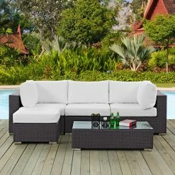 Best deal 👍 Resin Wicker Patio Sets Modway Convene Wicker 5 Piece Patio Conversation Set With Ottoman 🎉