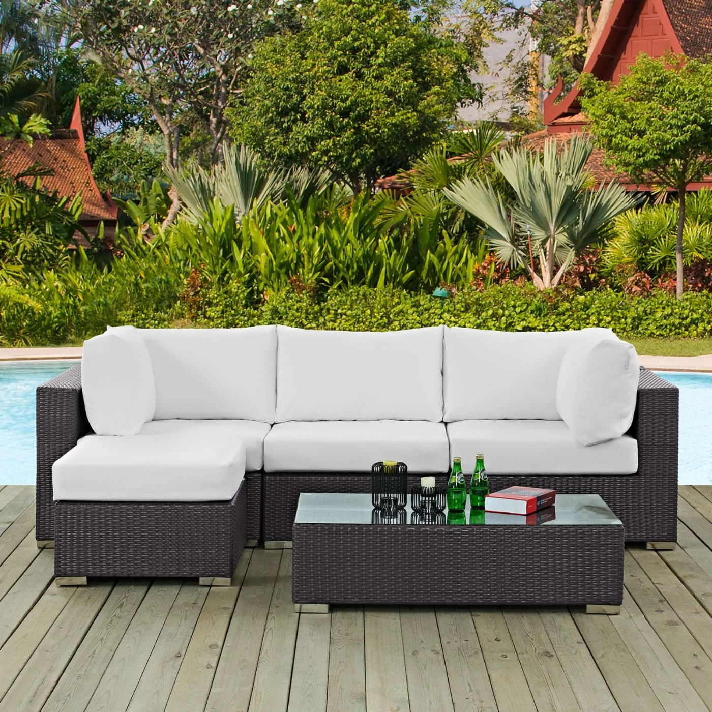 Best deal ๐ Resin Wicker Patio Sets Modway Convene Wicker 5 Piece Patio Conversation Set With Ottoman ๐