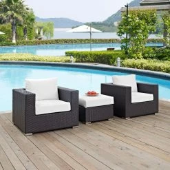 Cheapest 🥰 Resin Wicker Patio Sets Modway Convene Wicker 3 Piece Patio Sofa Set With Cushion ✨