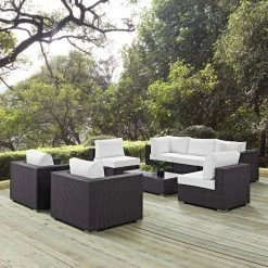 Outlet 🌟 Resin Wicker Patio Sets Modway Convene Wicker 8 Piece Patio Conversation Set With Cushion 😉