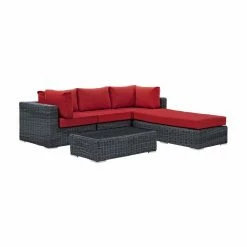 Best Pirce 👍 Resin Wicker Patio Sets Modway Summon Wicker 5 Piece Patio Conversation Set With Ottoman 🌟