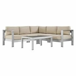 Budget 👏 Aluminum Patio Sets Modway Shore Aluminum 4 Piece Commercial Patio Sectional Sofa Set 😍