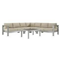 Cheapest 👍 Aluminum Patio Sets Modway Shore Aluminum 6 Piece Poolside Patio Sectional Sofa Set ❤️