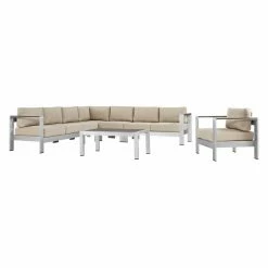 Buy 👍 Aluminum Patio Sets Modway Shore Aluminum 7 Piece Patio Sectional Sofa Set 🧨