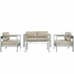 Best Sale 👍 Aluminum Patio Sets Modway Shore Aluminum 4 Piece Patio Sectional Sofa Set ⭐