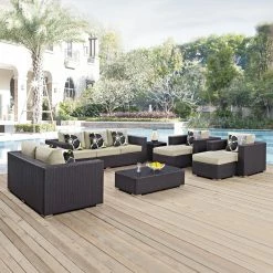 Best deal 🤩 Resin Wicker Patio Sets Modway Convene 9 Piece Outdoor Patio Conversation Set 🎉