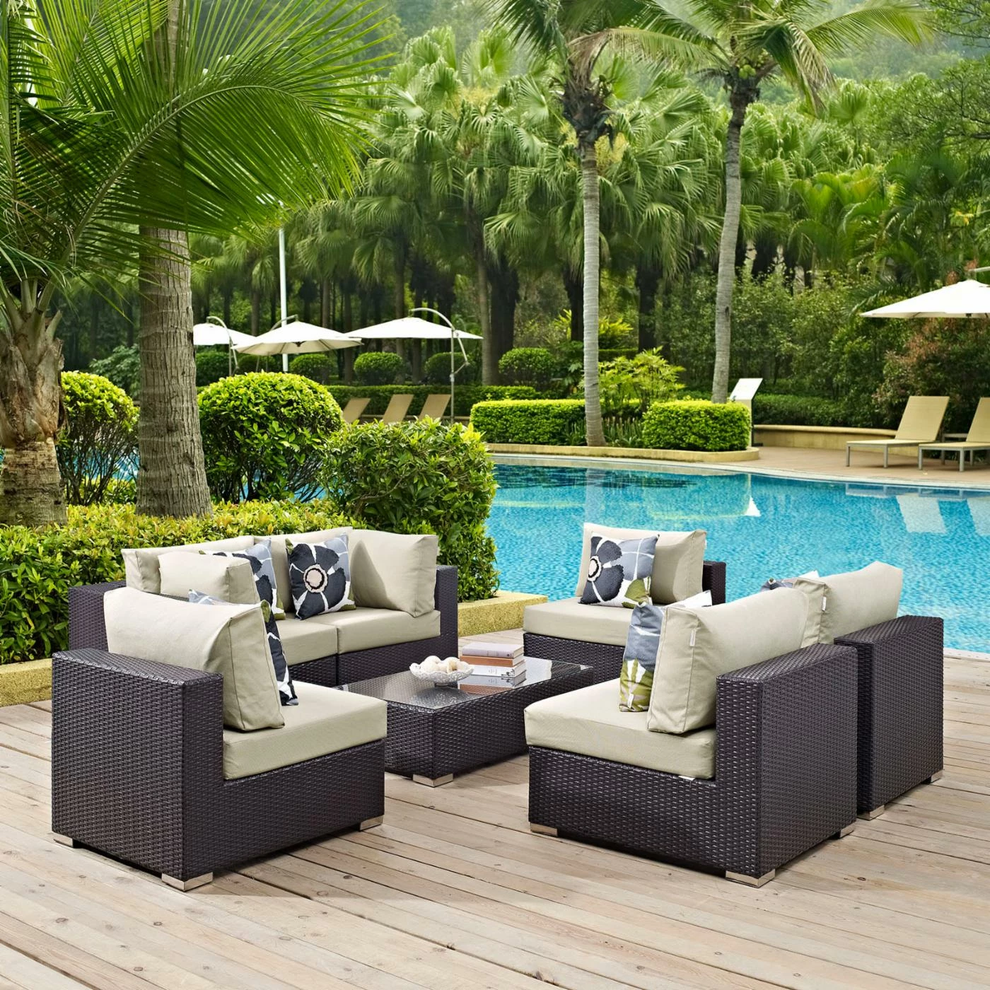 New 🤩 Resin Wicker Patio Sets Modway Convene 7 Piece Outdoor Patio Conversation Set ❤️