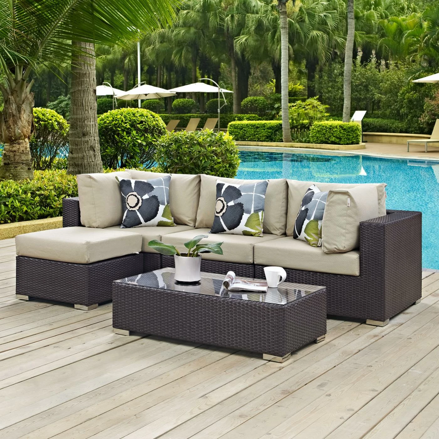 Flash Sale ๐ Resin Wicker Patio Sets Modway Convene 5 Piece Outdoor Patio Chaise Sectional Set ๐ฅฐ