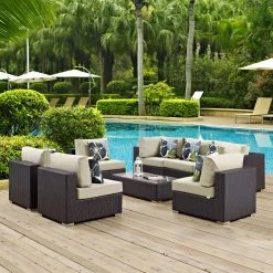 Deals 🎁 Resin Wicker Patio Sets Modway Convene 8 Piece Outdoor Armless Chair Patio Conversation Set 🎉