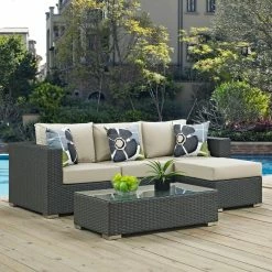 Discount ๐ Resin Wicker Patio Sets Modway Sojourn 3 Piece Sunbrella Outdoor Patio Loveseat Conversation Set ๐