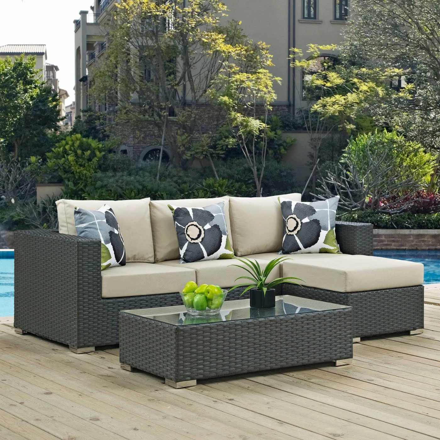 Discount ๐ Resin Wicker Patio Sets Modway Sojourn 3 Piece Sunbrella Outdoor Patio Loveseat Conversation Set ๐