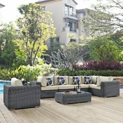 Brand new 🔔 Resin Wicker Patio Sets Modway Summon 7 Piece Sunbrella Outdoor Patio Sectional Conversation Set ⭐