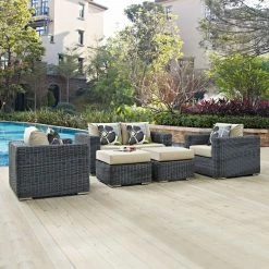 Coupon โญ Resin Wicker Patio Sets Modway Summon 5 Piece Sunbrella Outdoor Patio Conversation Set โจ