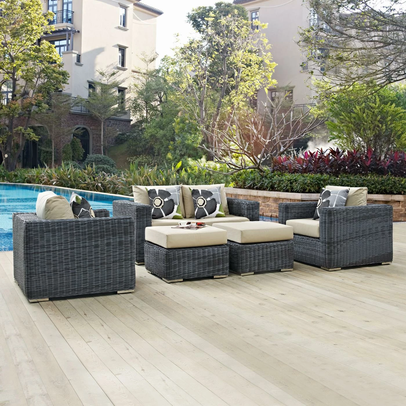 Coupon ⭐ Resin Wicker Patio Sets Modway Summon 5 Piece Sunbrella Outdoor Patio Conversation Set ✨