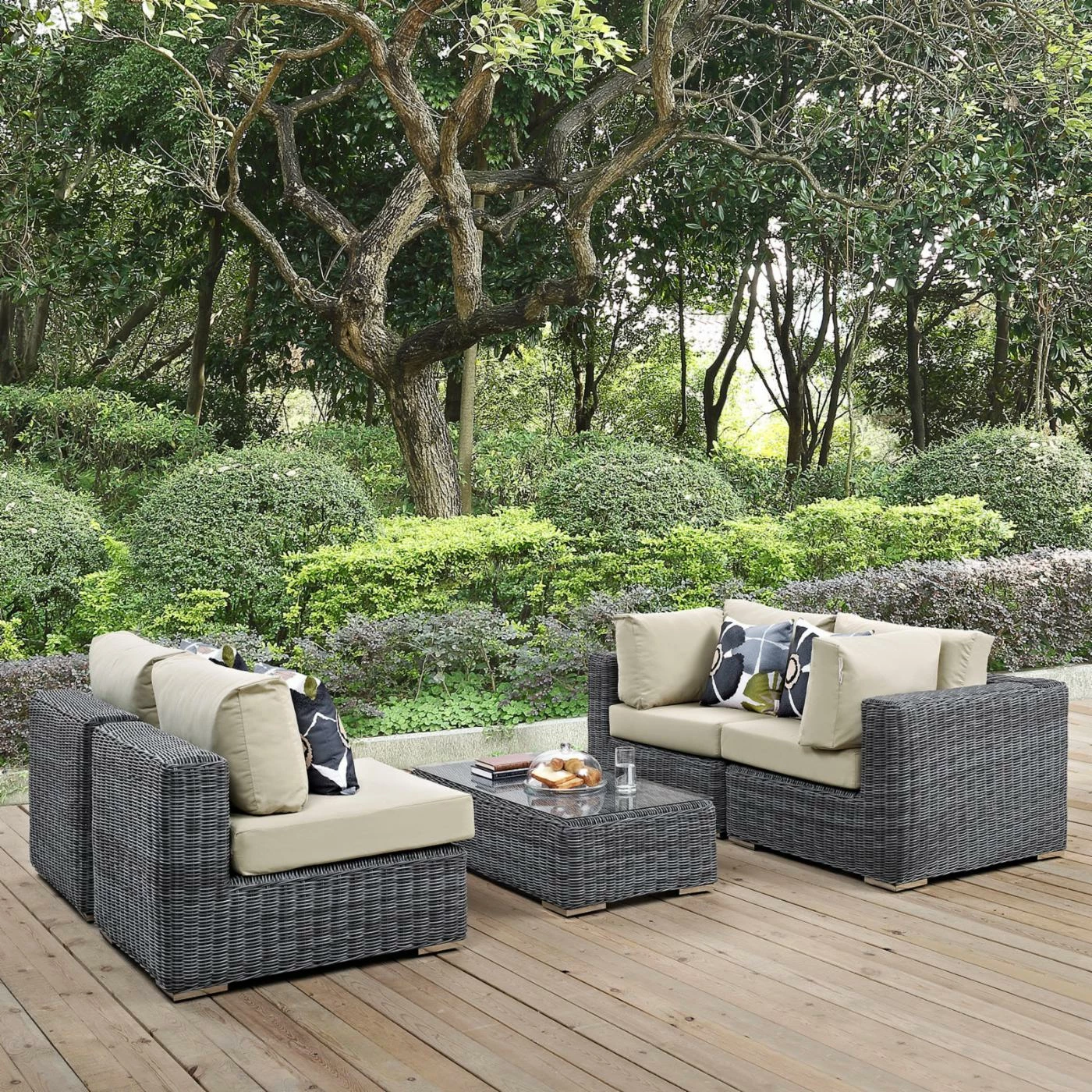 Best reviews of ๐คฉ Resin Wicker Patio Sets Modway Summon 5 Piece Sunbrella Outdoor Patio Armless Chair Conversation Set ๐