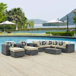 Discount ๐ฅ Resin Wicker Patio Sets Modway Summon 10 Piece Sunbrella Outdoor Patio Sectional Conversation Set โญ