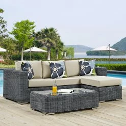 Promo 🔔 Resin Wicker Patio Sets Modway Summon 3 Piece Sunbrella Outdoor Patio Conversation Set 😍