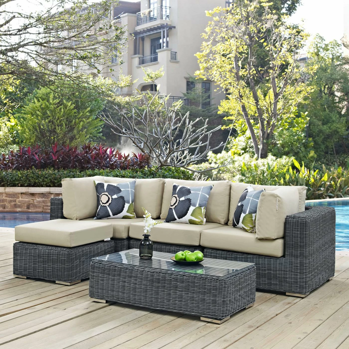 Coupon ๐ Resin Wicker Patio Sets Modway Summon 5 Piece Sunbrella Outdoor Patio Loveseat Conversation Set ๐