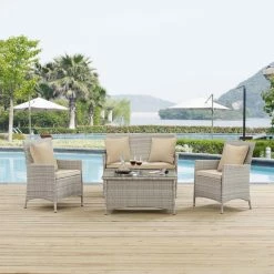 Buy 🤩 Resin Wicker Patio Sets Modway Bridge 4 Piece Wicker Outdoor Patio Conversation Set 🎉