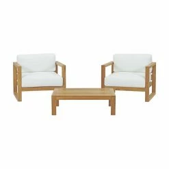 Hot Sale ⭐ Teak Patio Sets Modway Upland Teak 3 Piece Outdoor Patio Conversation Set With Coffee Table 😉
