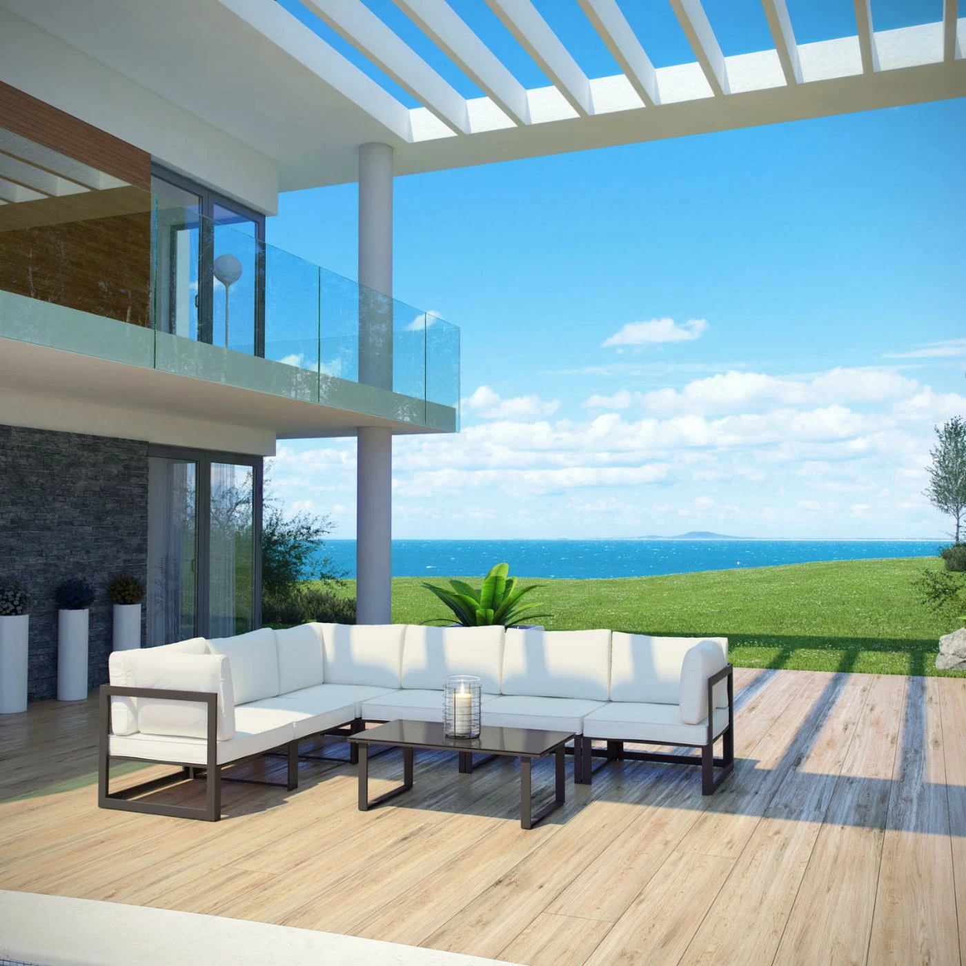 Hot Sale ๐งจ Aluminum Patio Sets Modway Fortuna 7 Piece Aluminum Patio Sectional Sofa Set ๐