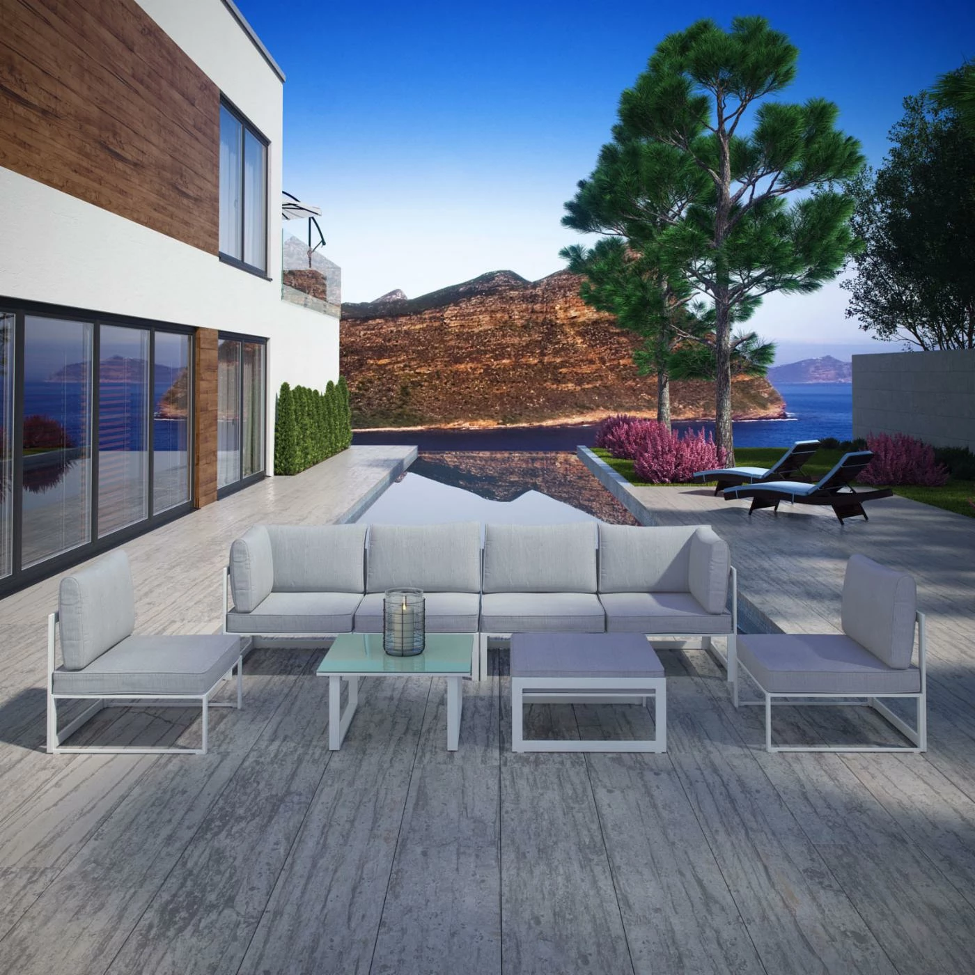 Deals ๐ Aluminum Patio Sets Modway Fortuna 8 Piece Aluminum Patio Sectional Sofa Set ๐