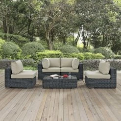 Discount ๐ Resin Wicker Patio Sets Modway Summon 5 Piece Wicker Conversation Set ๐คฉ