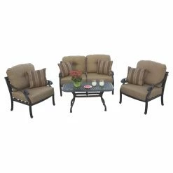 Flash Sale 🎁 Aluminum Patio Sets Darlee Nassau 4 Piece Aluminum Loveseat Patio Conversation Set ⌛