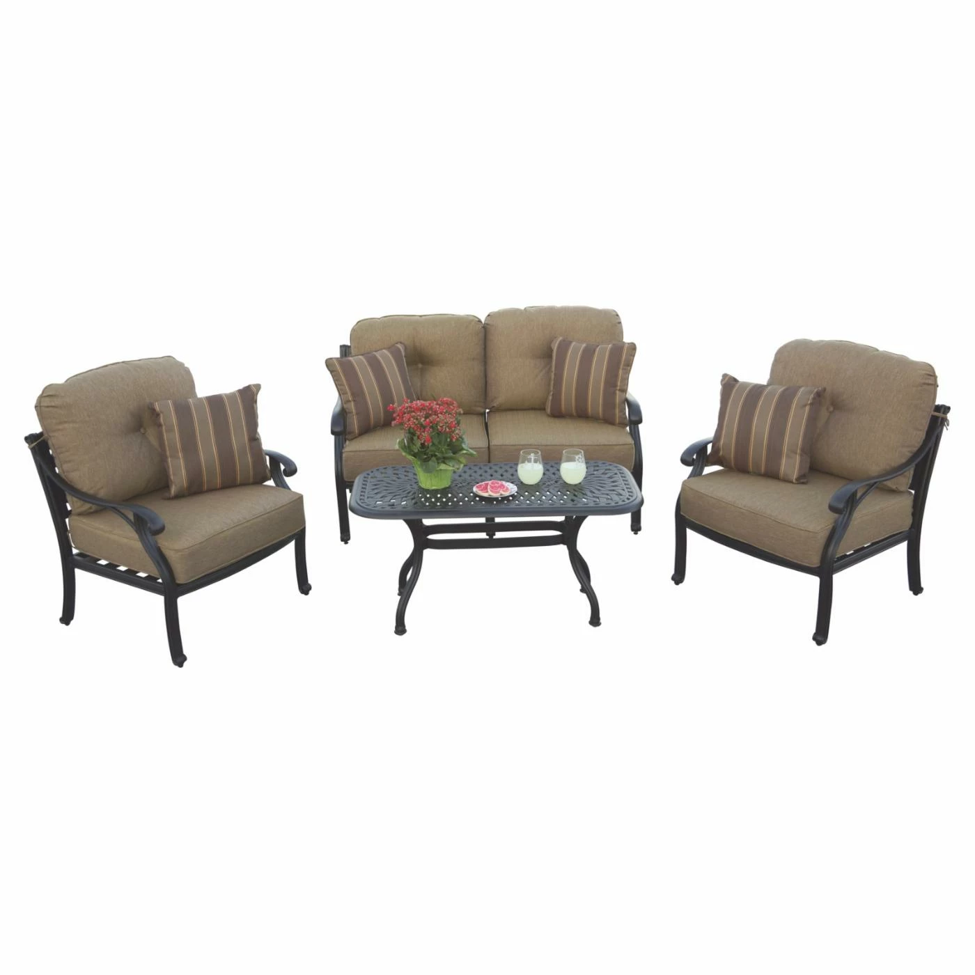 Flash Sale 🎁 Aluminum Patio Sets Darlee Nassau 4 Piece Aluminum Loveseat Patio Conversation Set ⌛