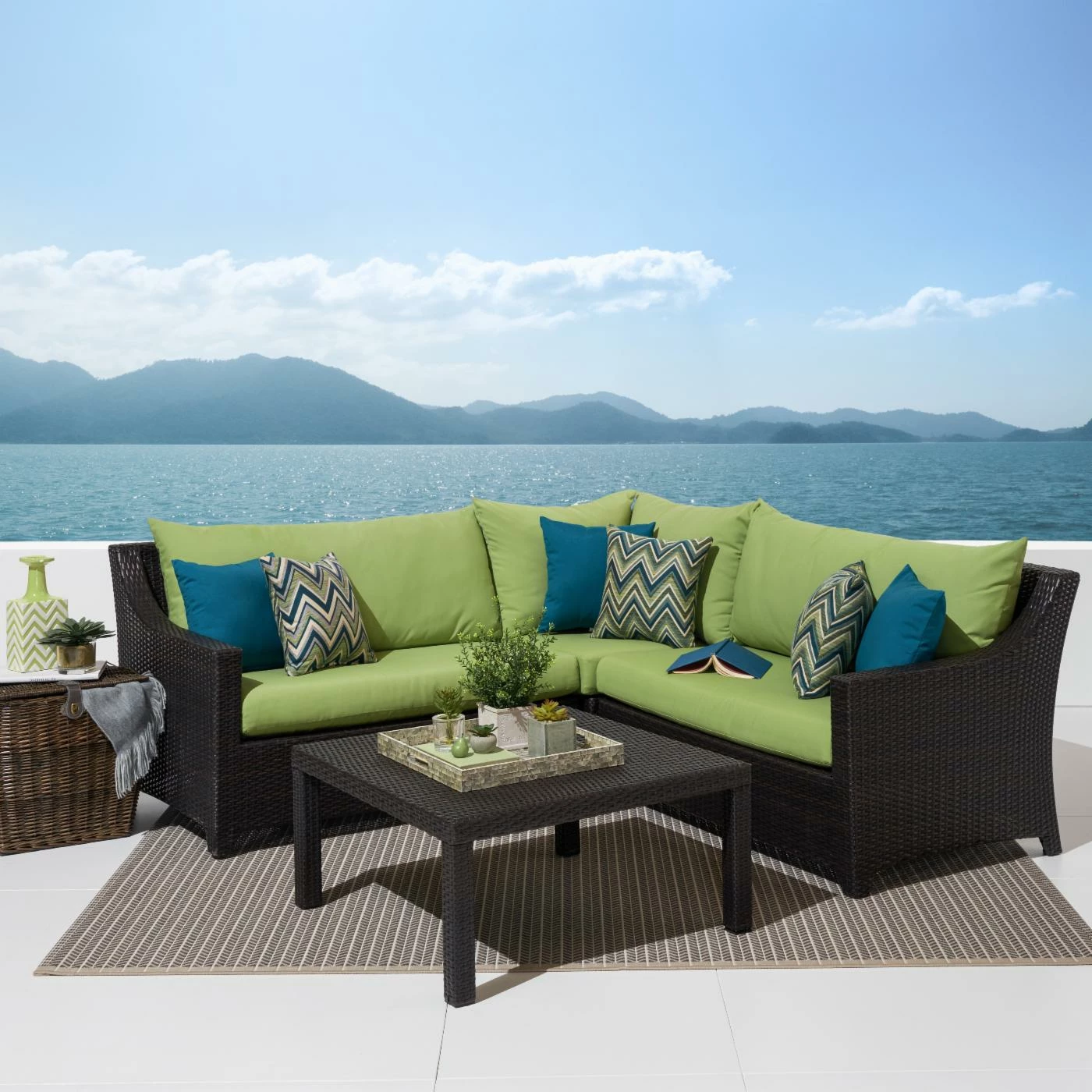 Wholesale ๐ Resin Wicker Patio Sets RST Brands Deco 4 Piece Corner Sectional Sofa And Coffee Table Set ๐