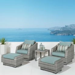 Wholesale 😀 Resin Wicker Patio Sets RST Brands Cannes 5 Piece Club Chair And Ottoman With Side Table 😉