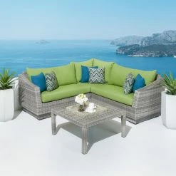 Hot Sale ๐ Resin Wicker Patio Sets RST Brands Cannes 4 Piece Corner Sectional ๐