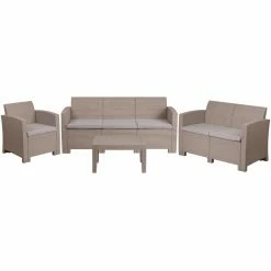 Best Pirce ⭐ Resin Wicker Patio Sets Flash Furniture Seneca 4 Piece Sofa And Loveseat Outdoor Faux Rattan Lounge Set 🎉