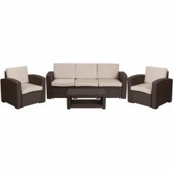 Coupon ๐งจ Resin Wicker Patio Sets Flash Furniture Seneca 4 Piece Sofa And Chairs Outdoor Faux Rattan Conversation Set ๐