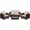Brand new 🔥 Resin Wicker Patio Sets Flash Furniture Seneca 4 Piece Loveseat And Chairs Outdoor Faux Rattan Conversation Set 👍