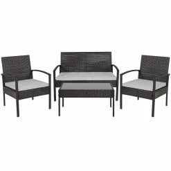 Outlet ๐ Resin Wicker Patio Sets Flash Furniture Aransas Series 4 Piece Faux Rattan And Steel Patio Conversation Set ๐