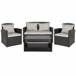 New ๐คฉ Resin Wicker Patio Sets Flash Furniture Aransas Series 4 Piece Resin Wicker Patio Conversation Set โจ