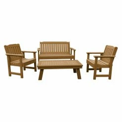 New 🔥 Recycled Plastic Patio Sets Highwood USA Lehigh 4 Piece Garden Bench Patio Conversation Set ❤️