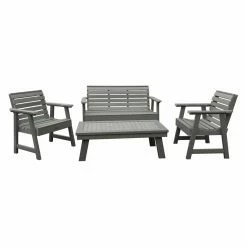 Hot Sale 🧨 Recycled Plastic Patio Sets Highwood USA Weatherly 4 Piece Garden Bench Patio Conversation Set 😀
