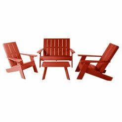 Hot Sale 😀 Recycled Plastic Patio Sets Highwood USA Italica Modern Adirondack 4 Piece Patio Conversation Set ❤️