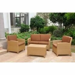 Best reviews of 😉 Resin Wicker Patio Sets International Caravan Valencia All-Weather Wicker Outdoor Patio Settee Conversation Set With Cushions - Seats 4 🌟