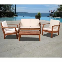 New 🧨 Eucalyptus Patio Sets HN Outdoor Ganton 4 Piece Eucalyptus Conversation Set 😀