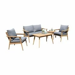 Outlet 🎁 Teak Patio Sets HN Outdoor Augusta Teak 4 Piece Deep Seat Patio Conversation Set 😉