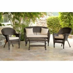 New 🧨 Resin Wicker Patio Sets Jeco 4 Piece Wicker Conversation Set ✔️