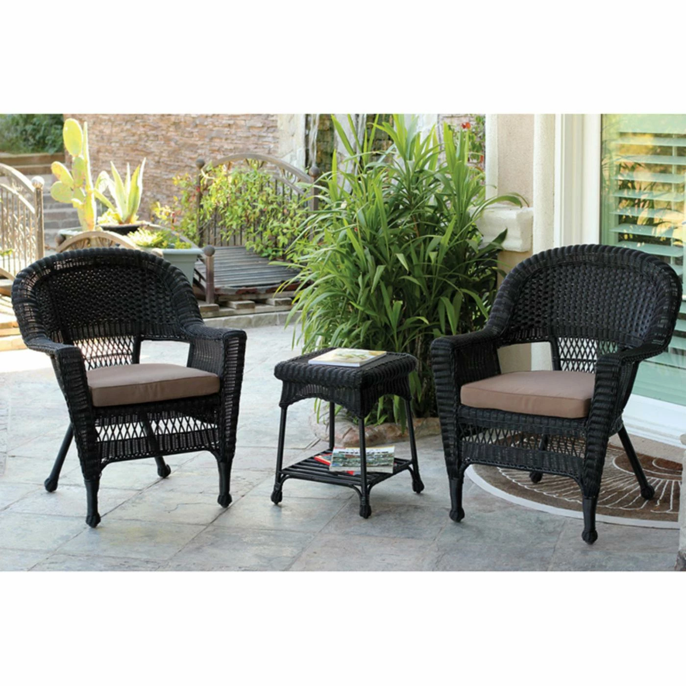 Discount π Resin Wicker Patio Sets Jeco 3 Piece Wicker Chair And End Table Set π
