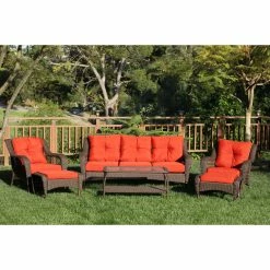 Buy 🔔 Resin Wicker Patio Sets Jeco 6 Piece All-Weather Wicker Conversation Set 🧨